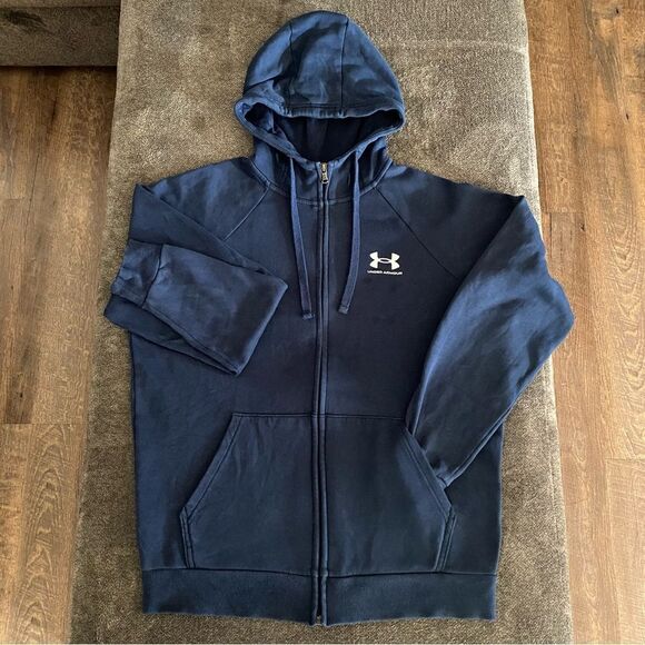 Under Armour Zip Up Hoodie Navy Loose Fit Small Hooded Sweatshirt - Picture 4 of 11